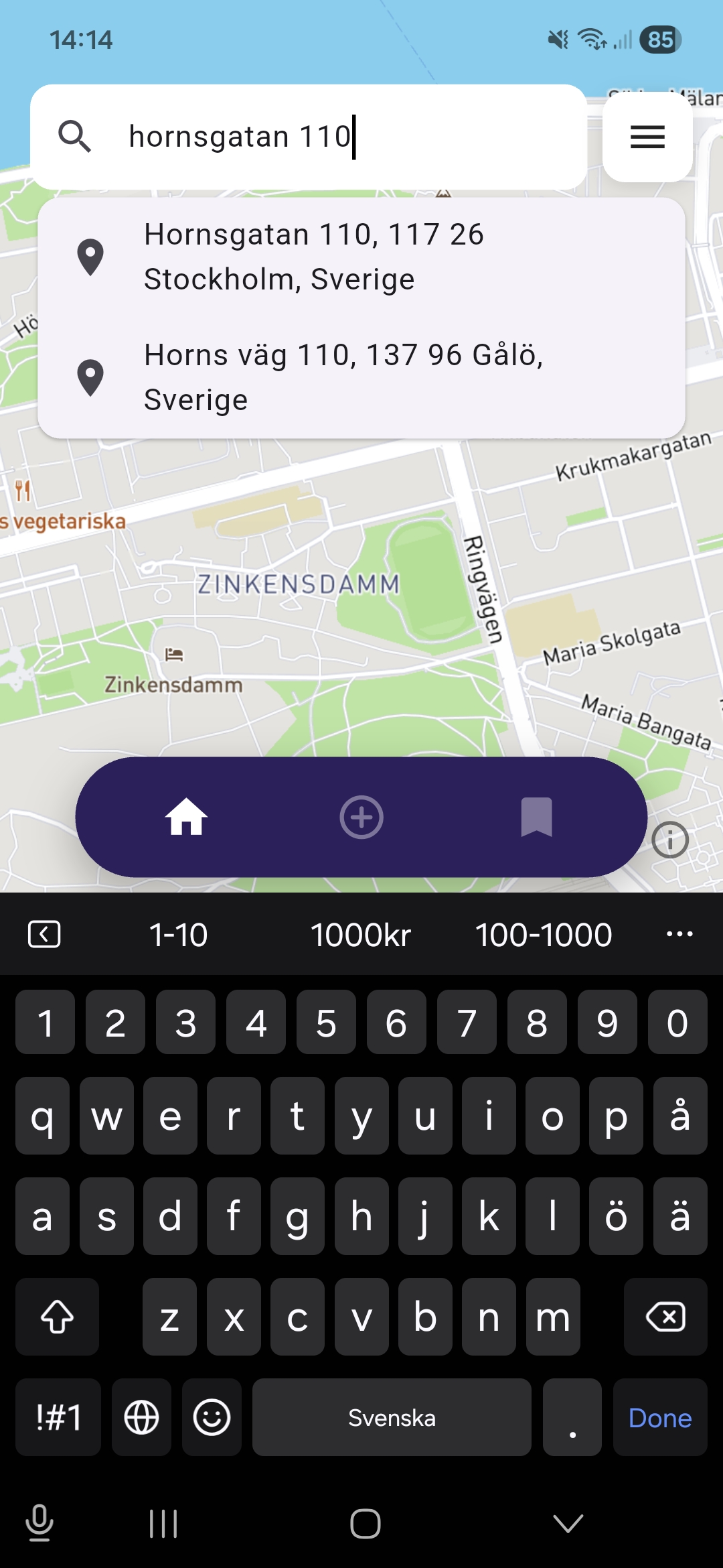 The home page showing a map with friends' home addresses