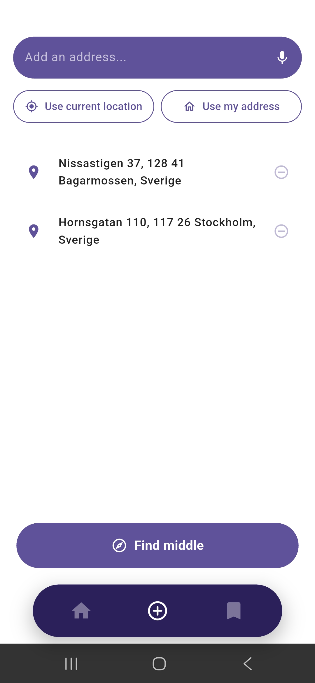 The search page where addresses or friends' names are entered