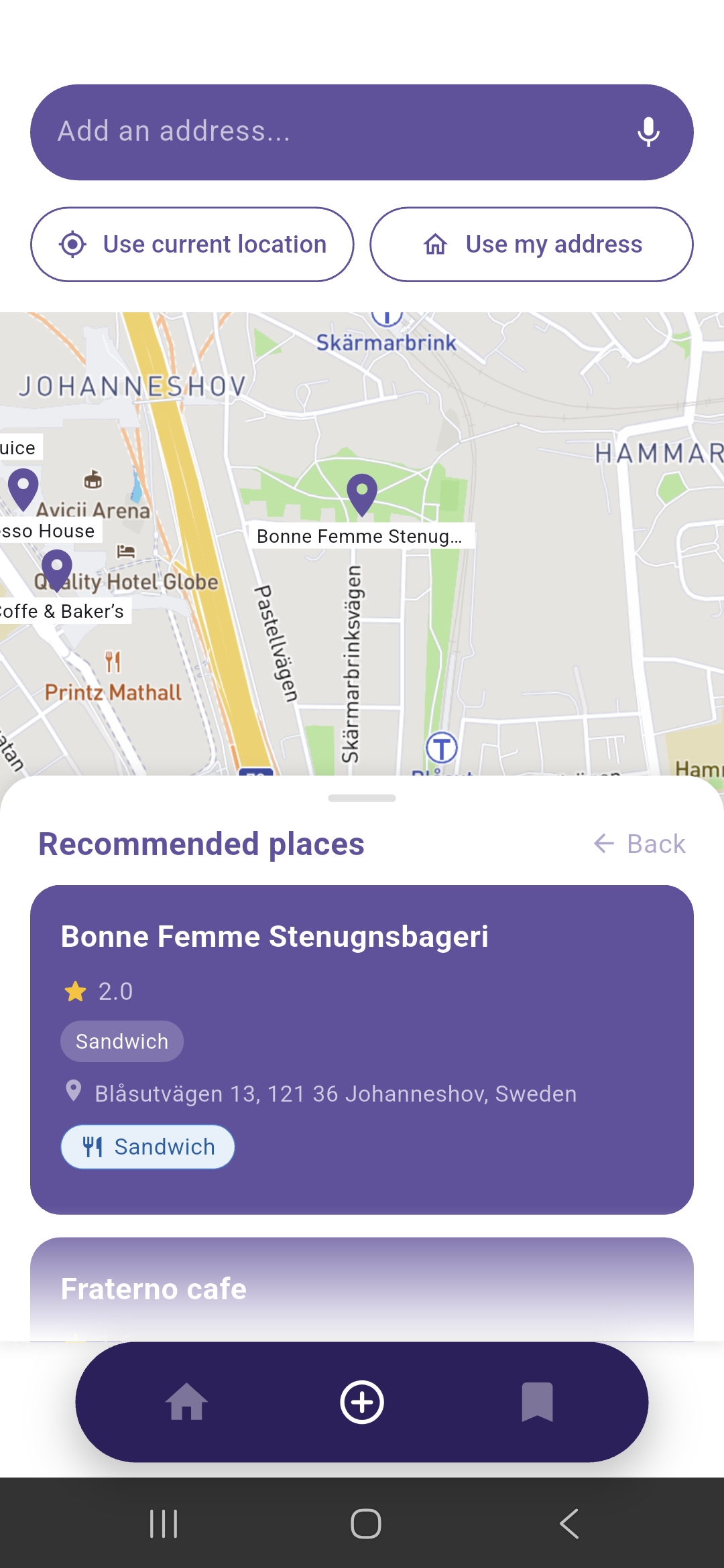 Suggested meeting spots shown on a map